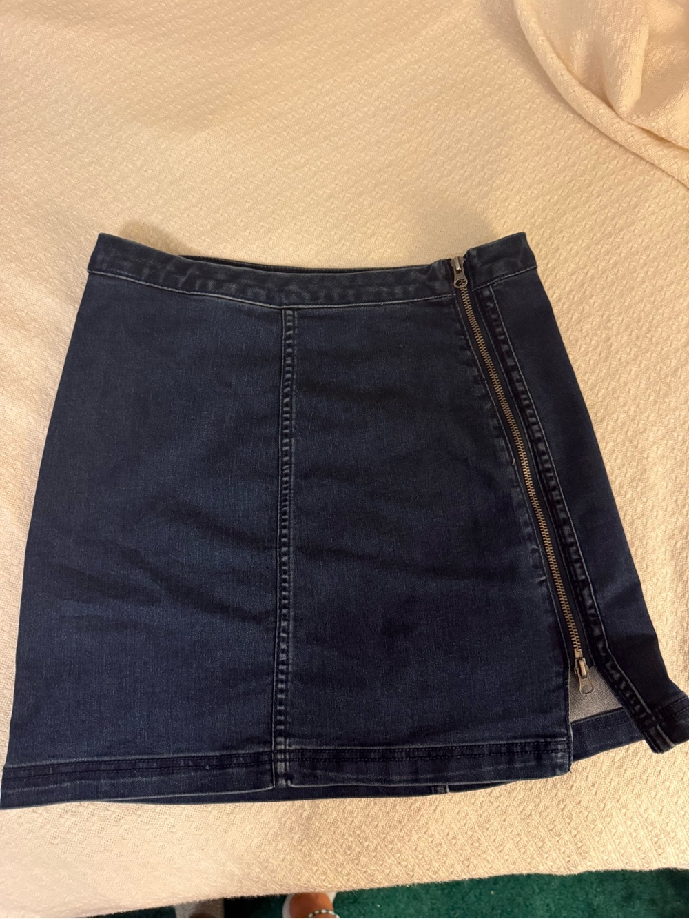 Free People Dark Indigo Denim Mini Skirt with Side Zip
